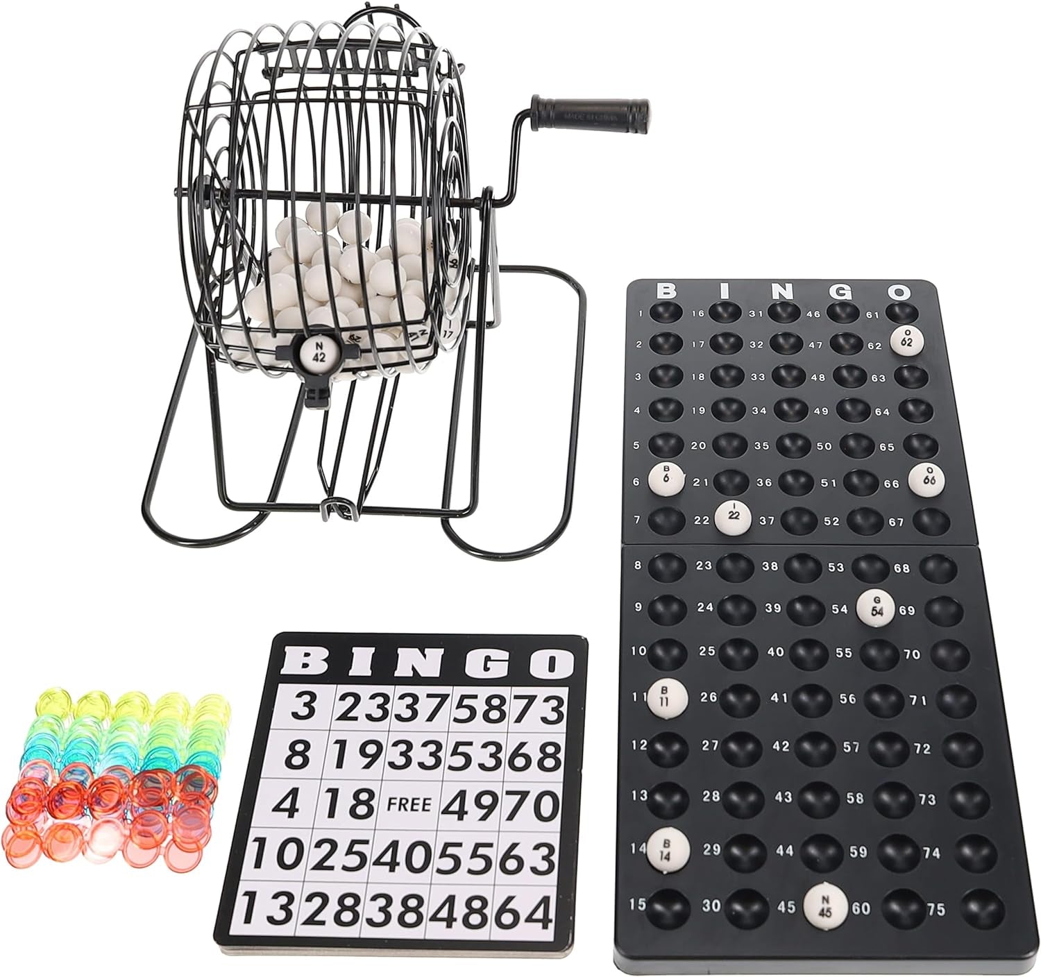 Complete Bingo Game Set with Black Bingo Cage Large Master Board Plastic Bingo B