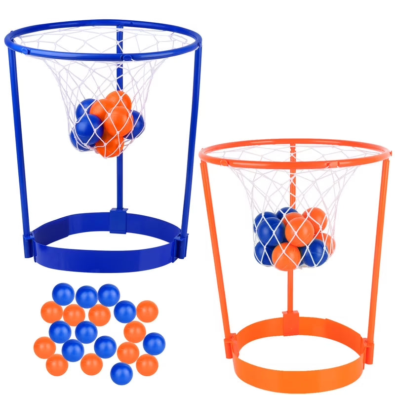 2 Pack Head Hoop Basketball Party Game for Kids and Adults Carnival Game Adjustable Basket Net Headband with 20 Balls for Carnival Party Birthday Party Family Indoor Outdoor Game (Orange + Blue)