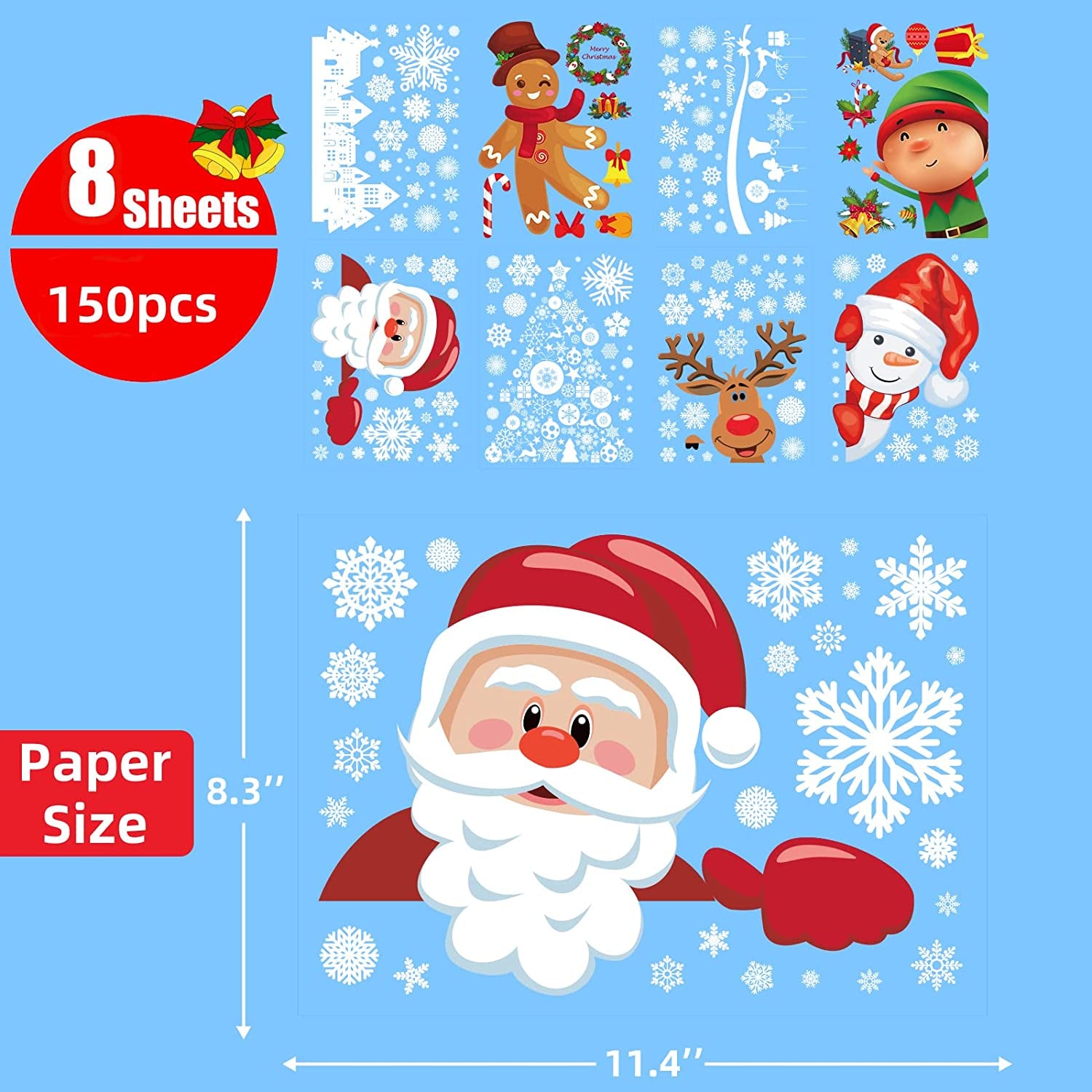 Christmas Decorations - Christmas Window Clings Decorations Stickers Indoor - Snowflakes Window Clings Decor for Home Office Classroom