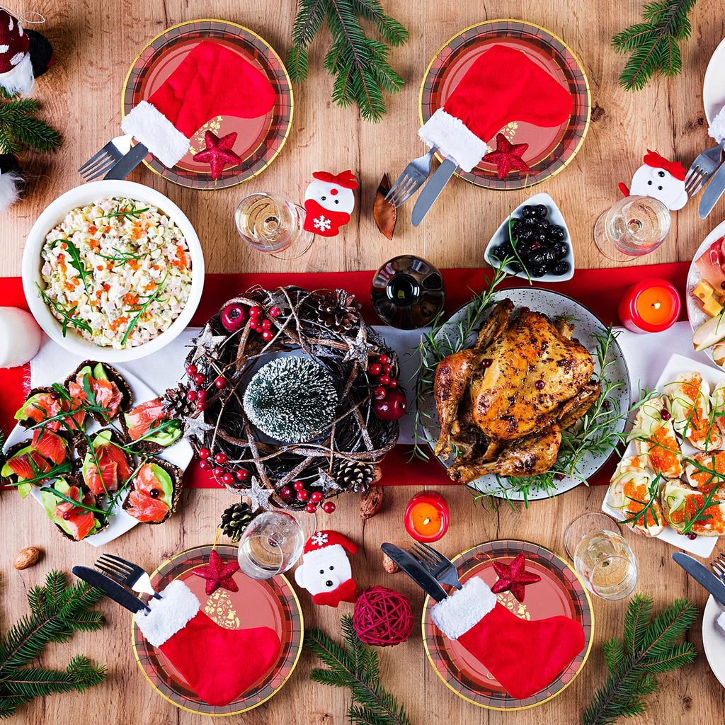 Christmas Paper Plates Christmas Party Supplies Disposable Paper Plates and Napkins Set for 16 Guests 9" Dinner Plates and 7" Dessert Plates for Christmas Party Red and Glod Plates for New Year