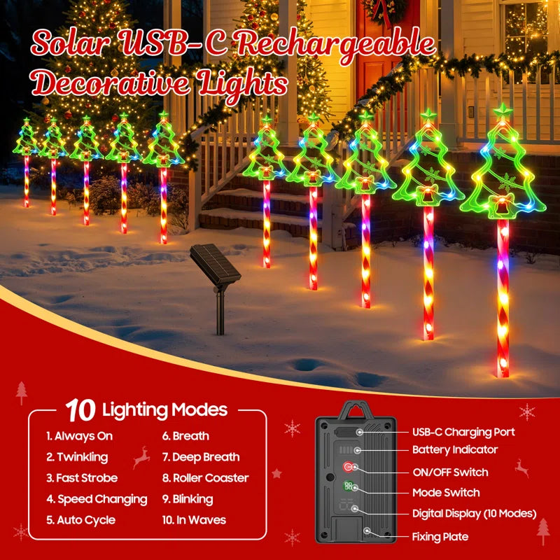 Outdoor Christmas Decorations, 21" Solar Christmas Tree Lights Outdoor Waterproof Decorations, Solar Candy Cane Christmas Decorations Outdoor with 10 Modes, outside Waterproof Christmas Candy Cane Lights Pathway