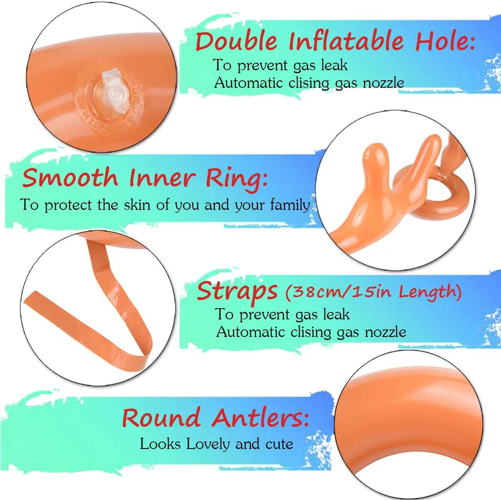 2 Pack Inflatable Reindeer Ring Toss Game with Antlers and 8 Rings, Family Christmas Party Games Classroom Indoor Outdoor Fun