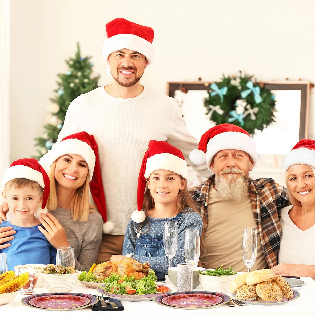 Christmas Paper Plates Christmas Party Supplies Disposable Paper Plates and Napkins Set for 16 Guests 9" Dinner Plates and 7" Dessert Plates for Christmas Party Red and Glod Plates for New Year