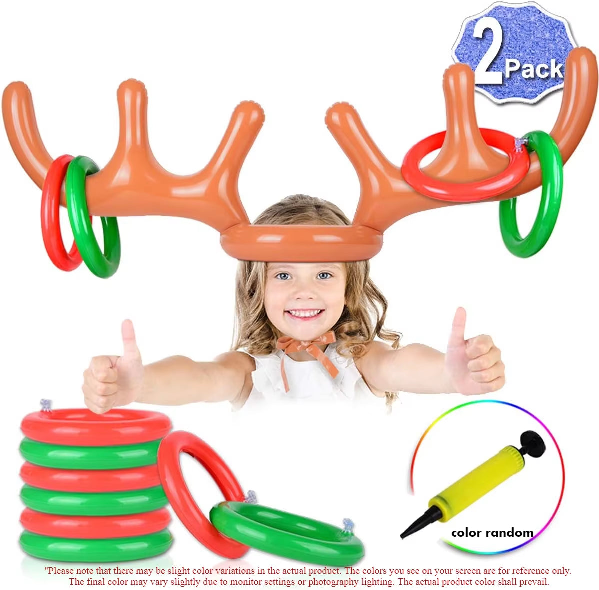 2 Pack Inflatable Reindeer Ring Toss Game with Antlers and 8 Rings, Family Christmas Party Games Classroom Indoor Outdoor Fun