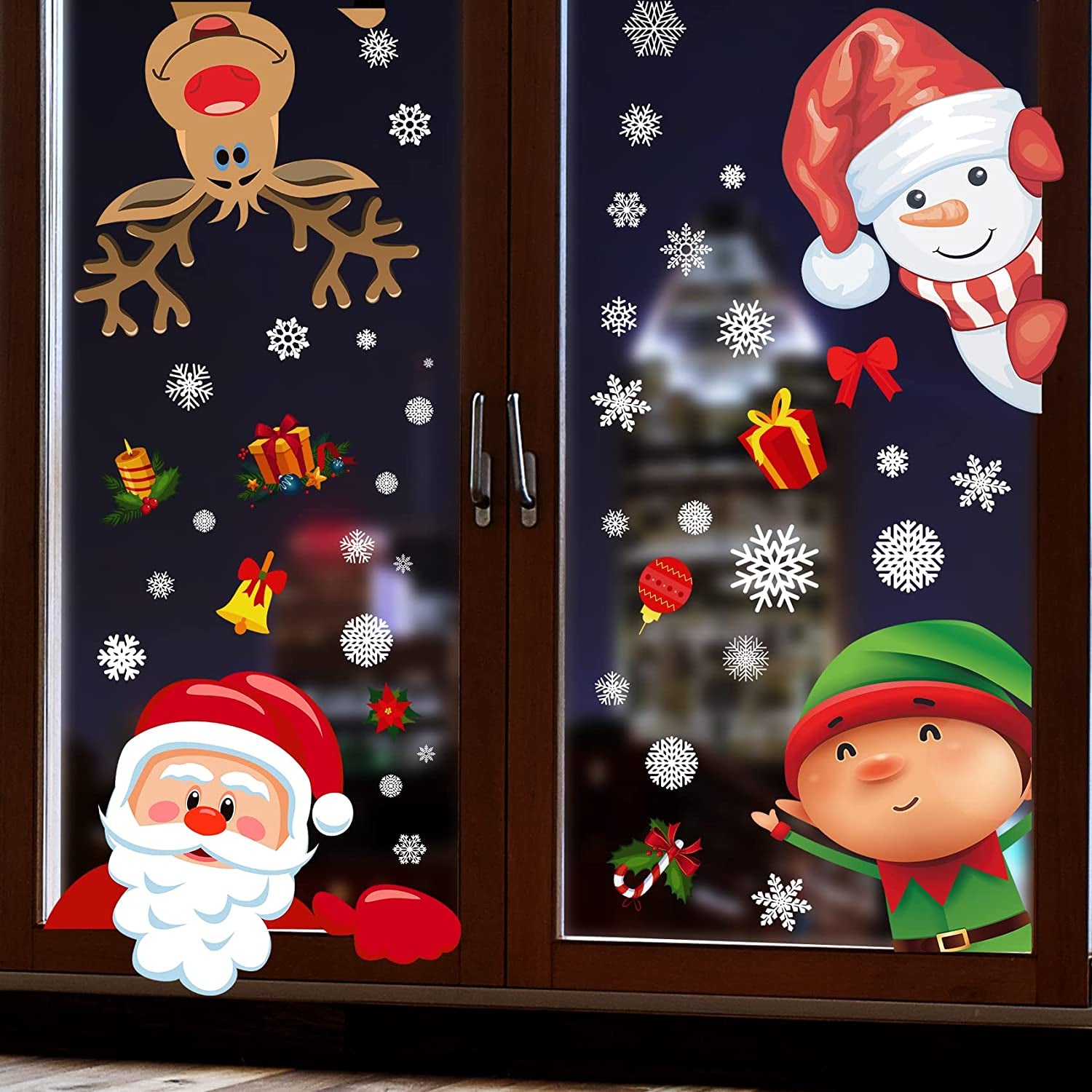 Christmas Decorations - Christmas Window Clings Decorations Stickers Indoor - Snowflakes Window Clings Decor for Home Office Classroom