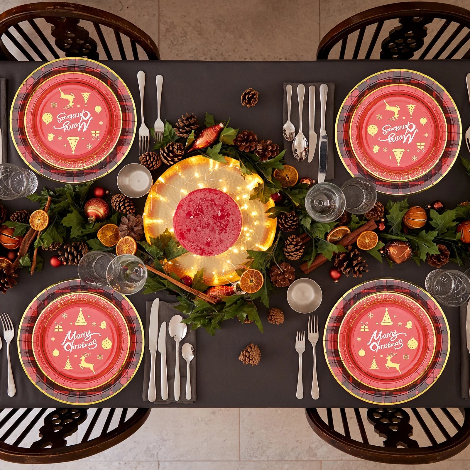 Christmas Paper Plates Christmas Party Supplies Disposable Paper Plates and Napkins Set for 16 Guests 9" Dinner Plates and 7" Dessert Plates for Christmas Party Red and Glod Plates for New Year