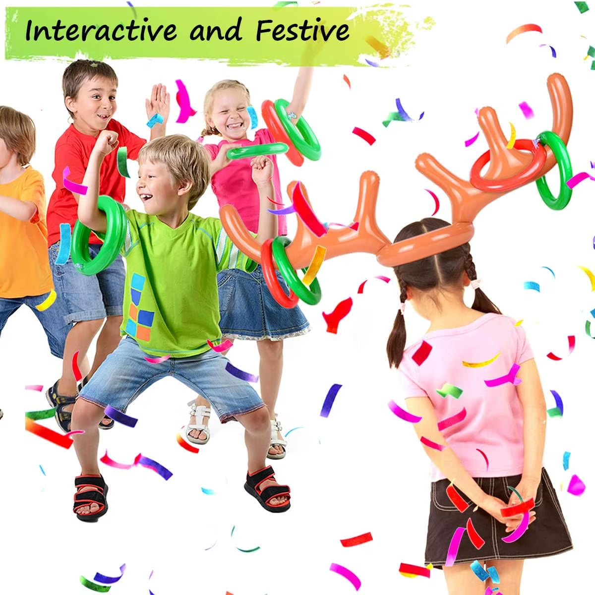 2 Pack Inflatable Reindeer Ring Toss Game with Antlers and 8 Rings, Family Christmas Party Games Classroom Indoor Outdoor Fun