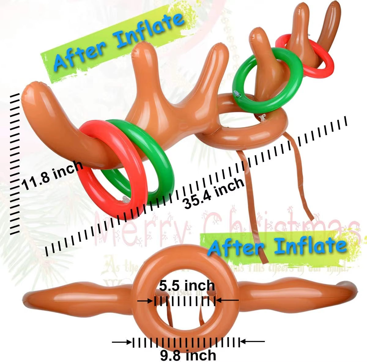 2 Pack Inflatable Reindeer Ring Toss Game with Antlers and 8 Rings, Family Christmas Party Games Classroom Indoor Outdoor Fun