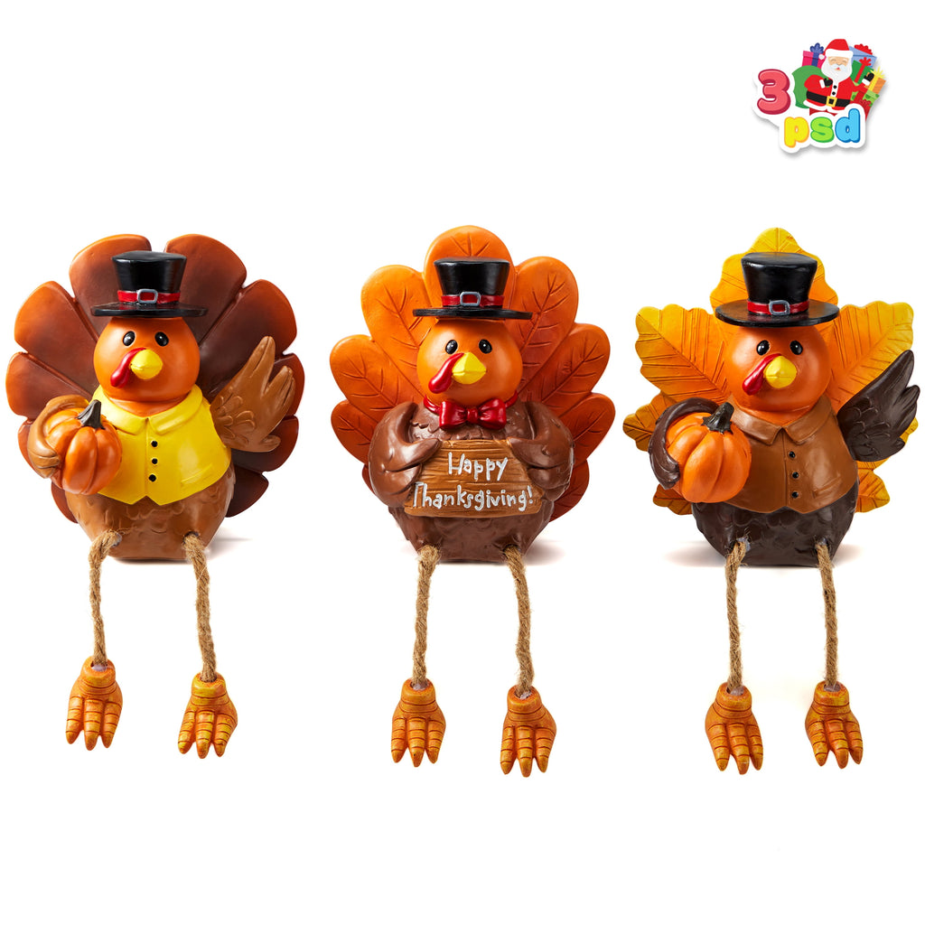 3 PCS Thanksgiving Turkey Tabletop Centerpiece Decor, Resin Turkey Figurines,Thanksgiving Decoration, Autumn Decor,Thanksgiving Fall Harvest Home Decorations,Indoor Kitchen Décor