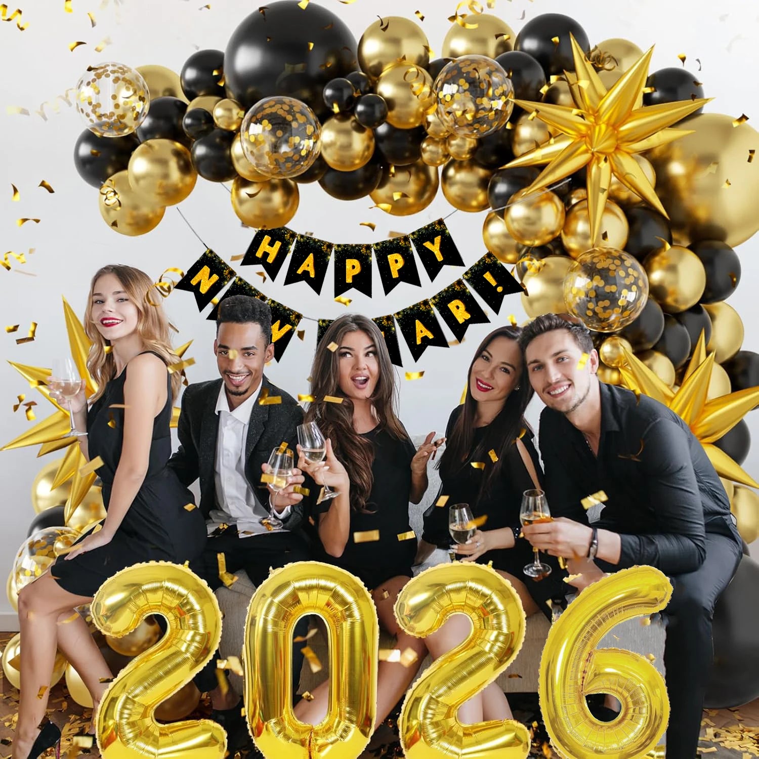 Create a Stunning New Year Celebration with Our 121Pcs Black Gold Balloon Arch Kit - Perfect for NYE Parties!