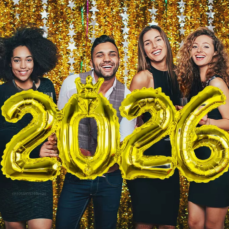 2026 Gold Crown Foil Number Balloons for 2026 New Year Christmas Eve Festival Party Supplies Graduation Decorations Navidad 2025