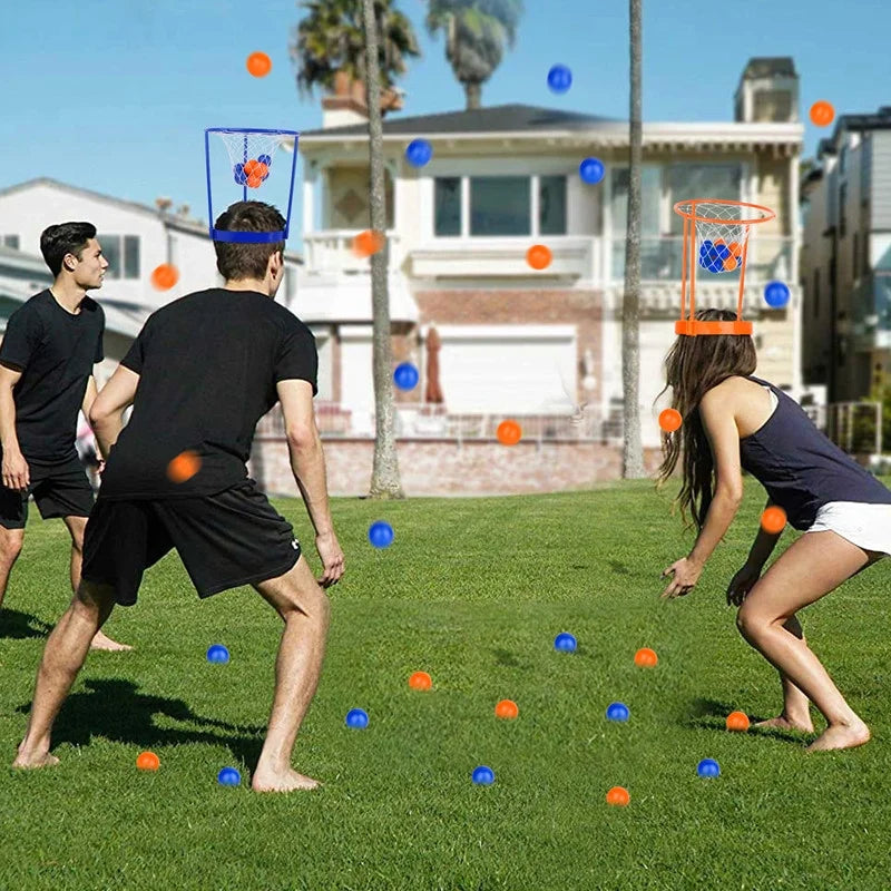 2 Pack Head Hoop Basketball Party Game for Kids and Adults Carnival Game Adjustable Basket Net Headband with 20 Balls for Carnival Party Birthday Party Family Indoor Outdoor Game (Orange + Blue)