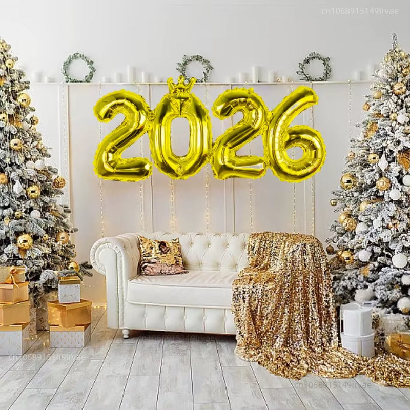 2026 Gold Crown Foil Number Balloons for 2026 New Year Christmas Eve Festival Party Supplies Graduation Decorations Navidad 2025