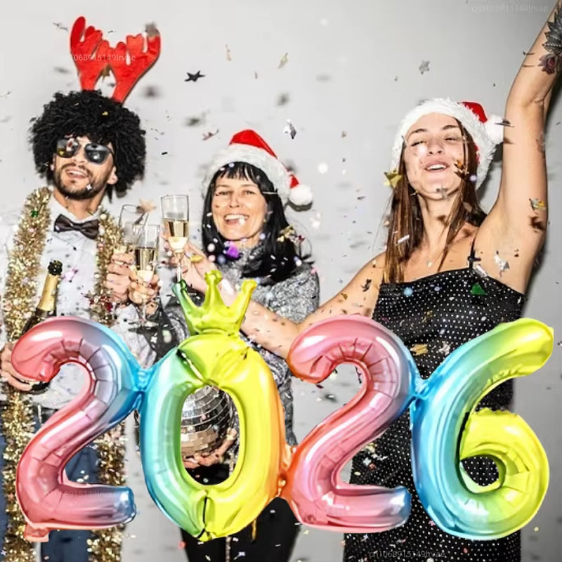 2026 Gold Crown Foil Number Balloons for 2026 New Year Christmas Eve Festival Party Supplies Graduation Decorations Navidad 2025