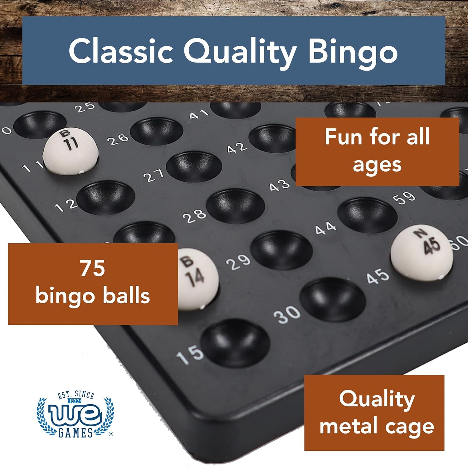 Complete Bingo Game Set with Black Bingo Cage Large Master Board Plastic Bingo B