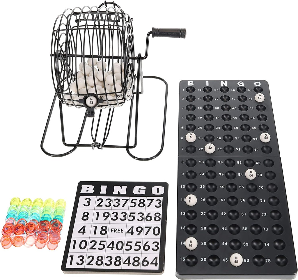 Complete Bingo Game Set with Black Bingo Cage Large Master Board Plastic Bingo B